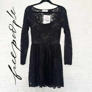 NWT Free People Nightcap black lace mini dress